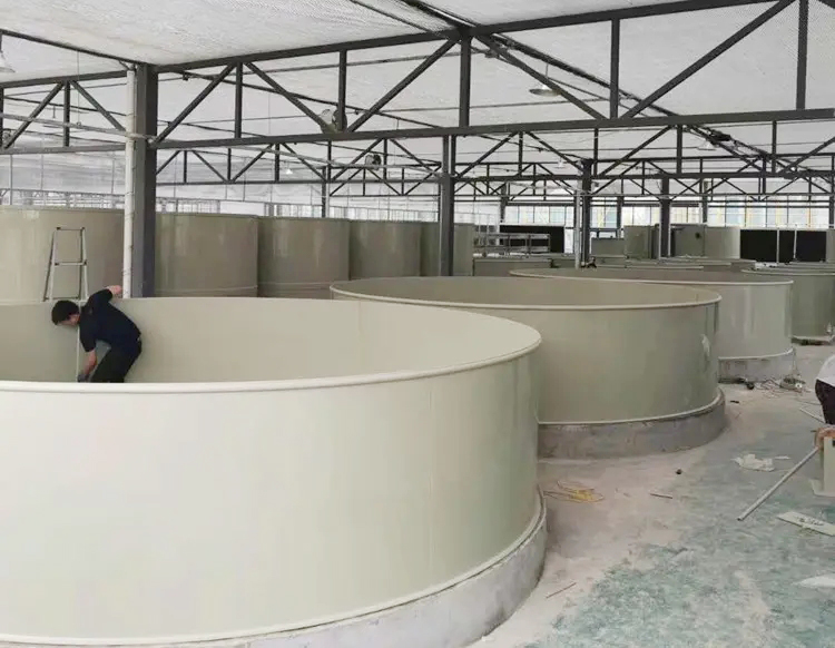 Multiple PP fish tanks being assembled in a factory workshop